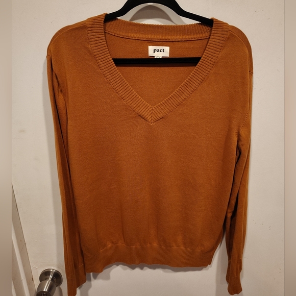 Pact Sweaters - Pact Classic Fine Knit Burnt Orange V-Neck Organic Cotton Sweater Sz XL Preppy